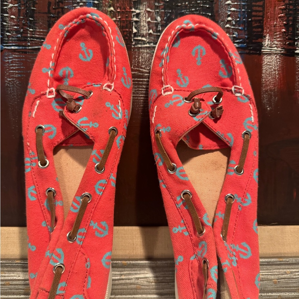 Red Anchor Print Boat Shoes